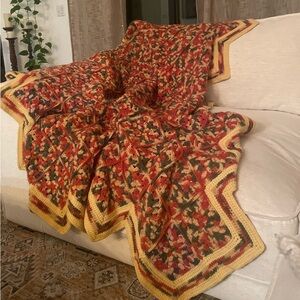 Vintage Handmade Crochet Granny Square Afghan Throw Blanket Boho Cottage